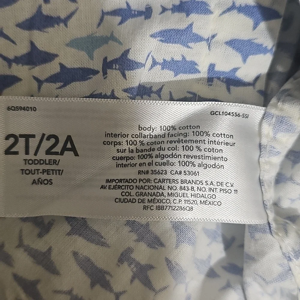 OshKosh B'gosh Toddler Boys' Shark Printed Woven Top Size 2T